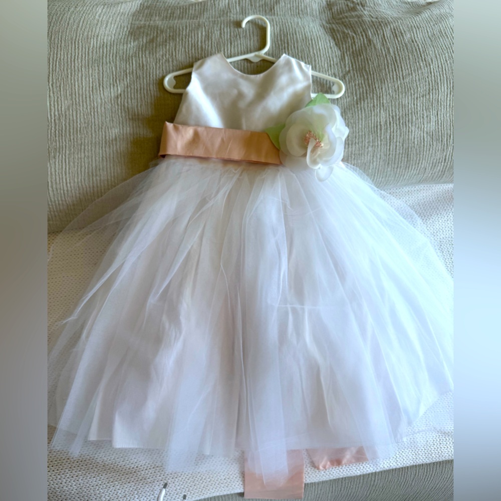 White and Pink Formal Dress with Delicate Floral Accents
